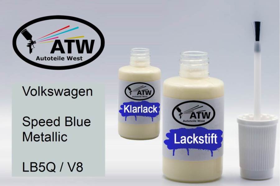 Volkswagen, Speed Blue Metallic, LB5Q / V8: 20ml Lackstift + 20ml Klarlack - Set, von ATW Autoteile West.